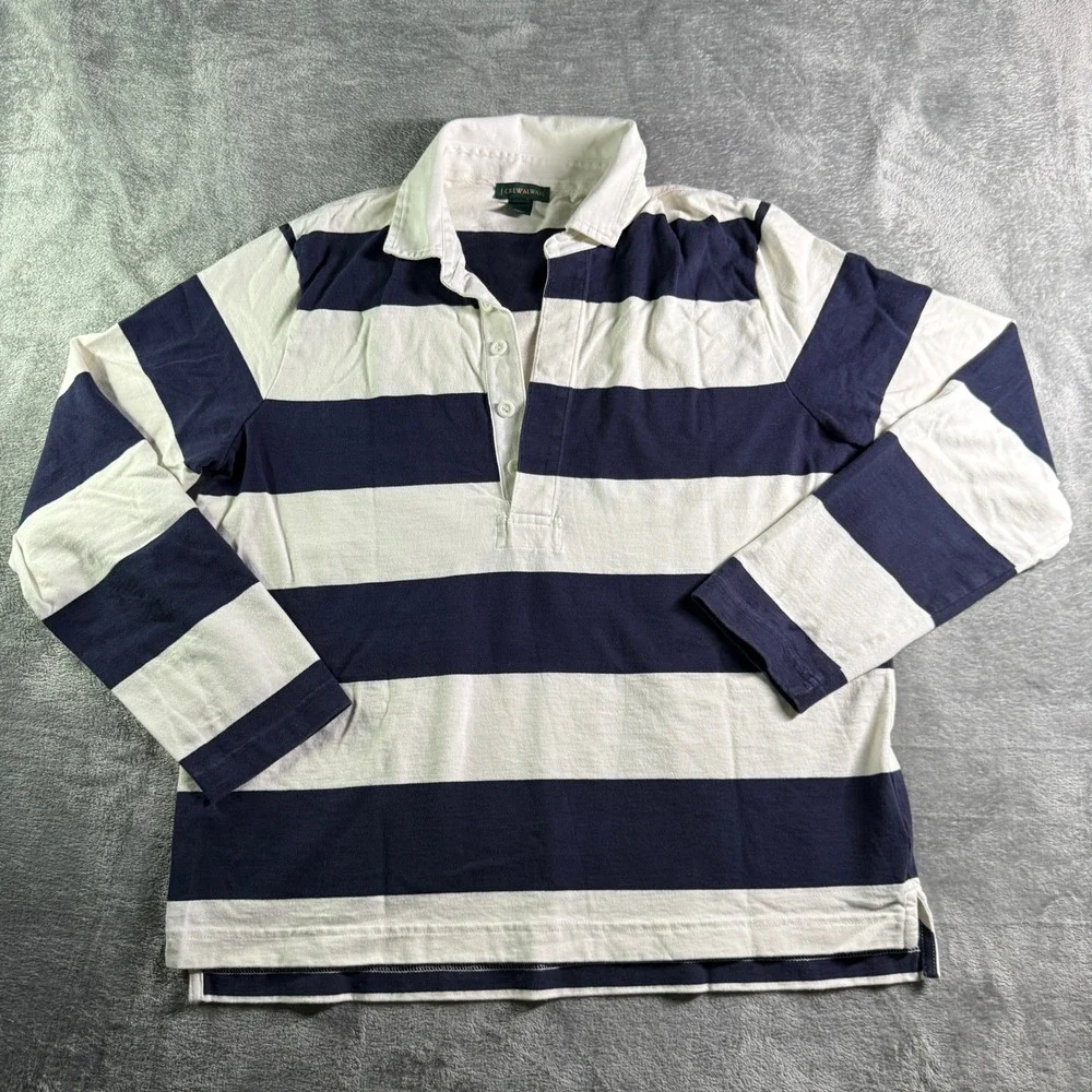 J.Crew Always Striped Long Sleeve Rugby Shirt Mens L Navy White - Picture 2 of 9